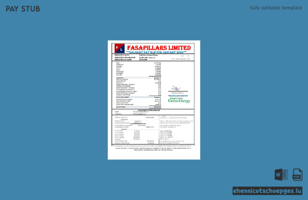 Beispiel einer Gehaltsabrechnung der Nigeria Fasapillars Limited-Unternehmenszentrale